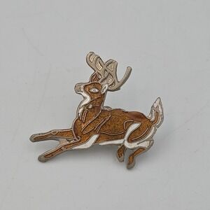 Vintage White-tailed Deer Enamel Lapel Pin – Leaping Buck with Antlers Rack